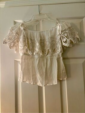 Denim & Supply Ralph Lauren Off Shoulder Blouse Top Crochet Lace Ivory XS